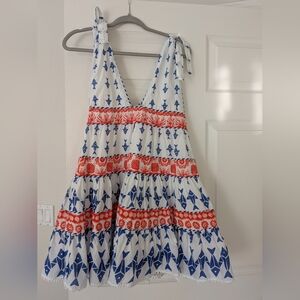 FARM Rio White Dress with Blue and Red Accents
